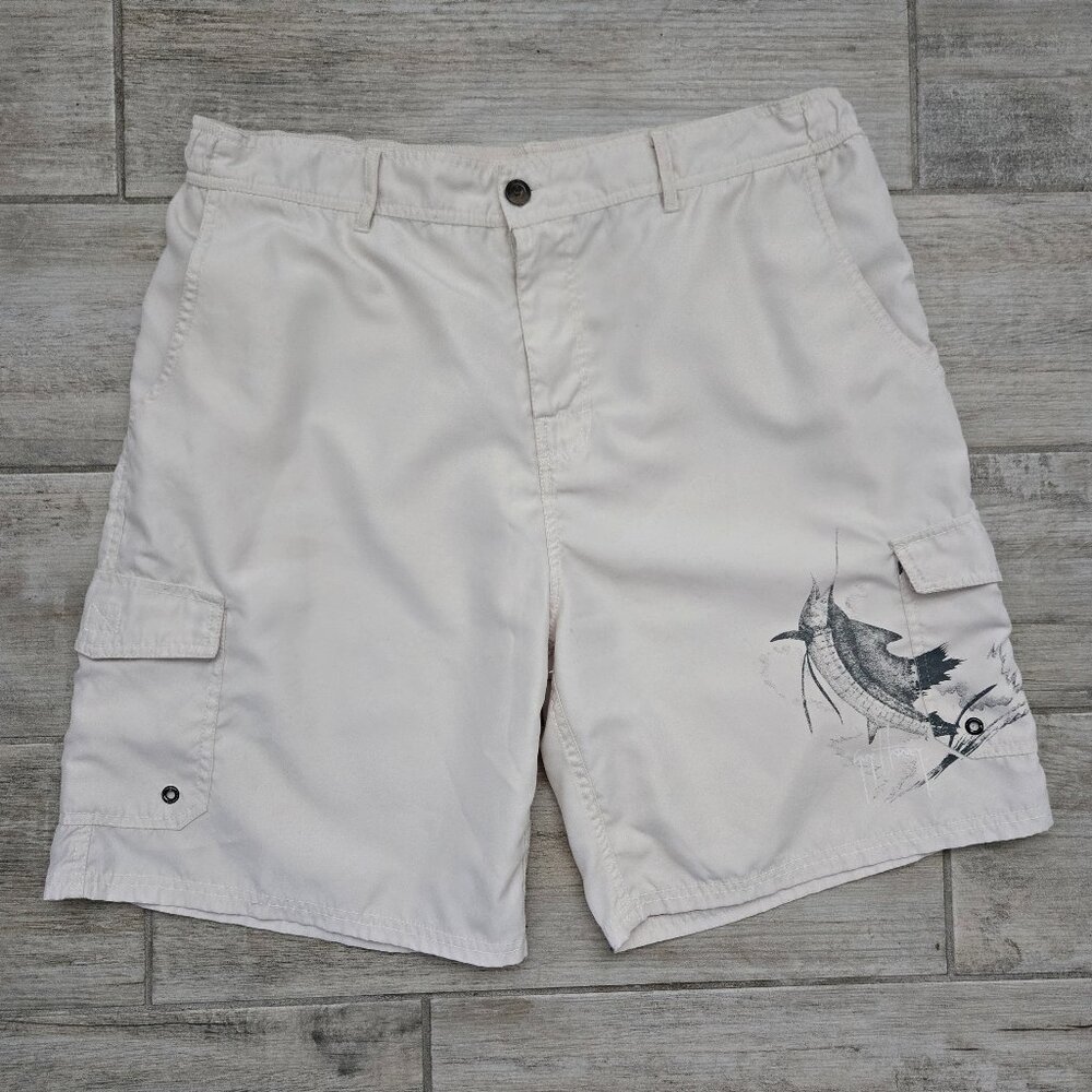 Guy Harvey x AFTCO Bluewater Board Shorts Men's Elastic Back Waist Fishing 38